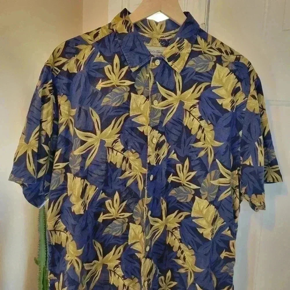Eddie Bauer Linen & Cotton Floral Short Sleeve Button Up, Size‎ M - Picture 4 of 8
